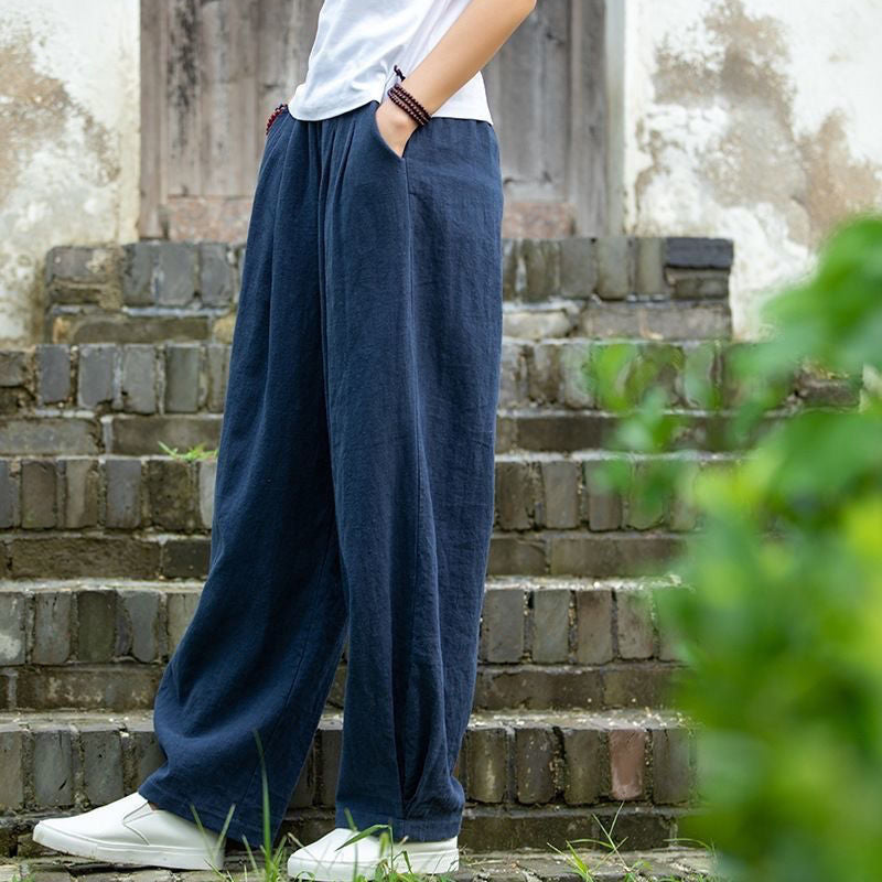 🔥【M-4XL】2026 Nové dámské kalhoty s širokými nohavicemi volného střihu po kotníky z bavlny a lnu💨