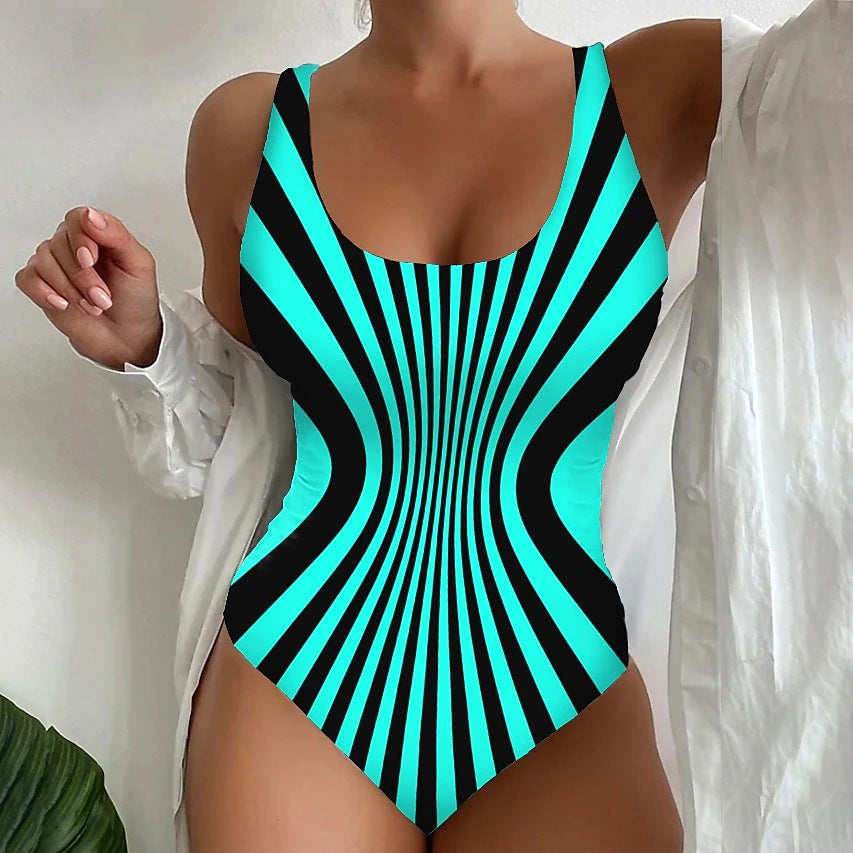 【S~6XL】Σέξι ολόσωμο μαγιό με ριγέ μοτίβο