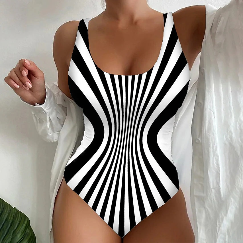 【😍S~6XL】Sexy pruhované jednodielne plavky