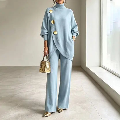 ✨🔥 Poloviční cena + doprava zdarma 🚚💕 Elegantní dámský komplet: rolák a kalhoty se širokými nohavicemi – pohodlný a stylový 👗
