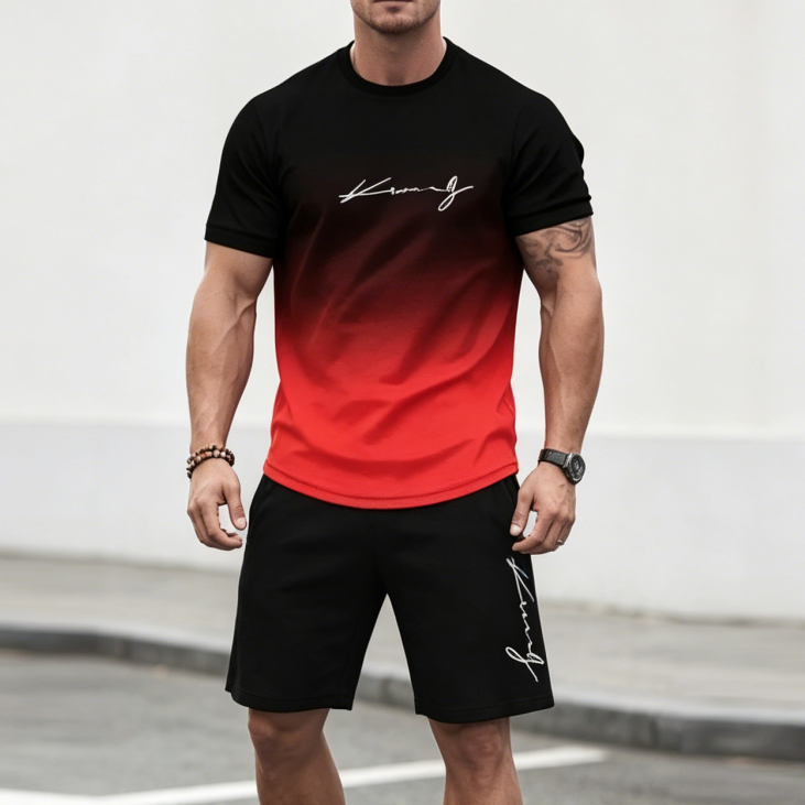 Velikosti S-3XL ✨👕👖【Platba na dobírku】Pánská sportovní souprava, tričko + kraťasy.
