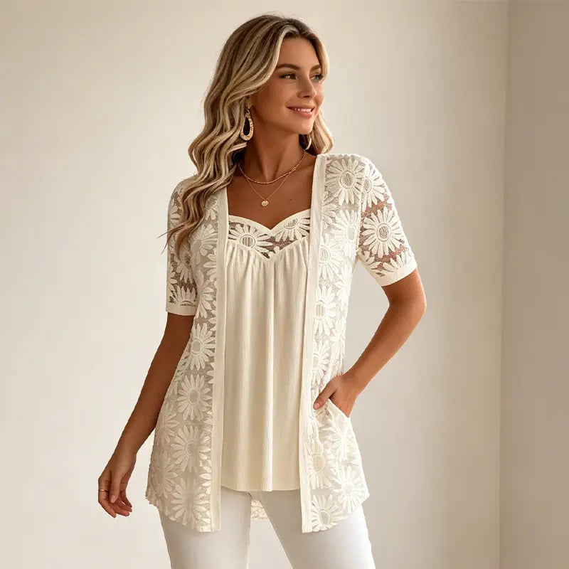 đ Sâ4XL ElegantnĂ halenky 2 v 1 s krajkou a sĂĹĽovinou â zeĹĄtĂhlujĂcĂ stĹih proti bĹĂĹĄku, 5 barev, velikosti! đ¸â¨