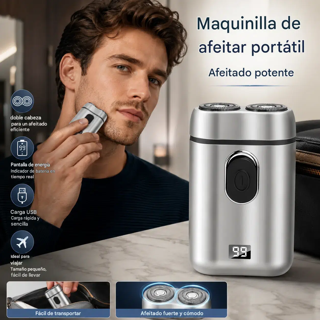 🚚 Envío gratis 🧡 Afeitadora eléctrica para hombre, carga USB • Resistente al agua • Afeitado de precisión