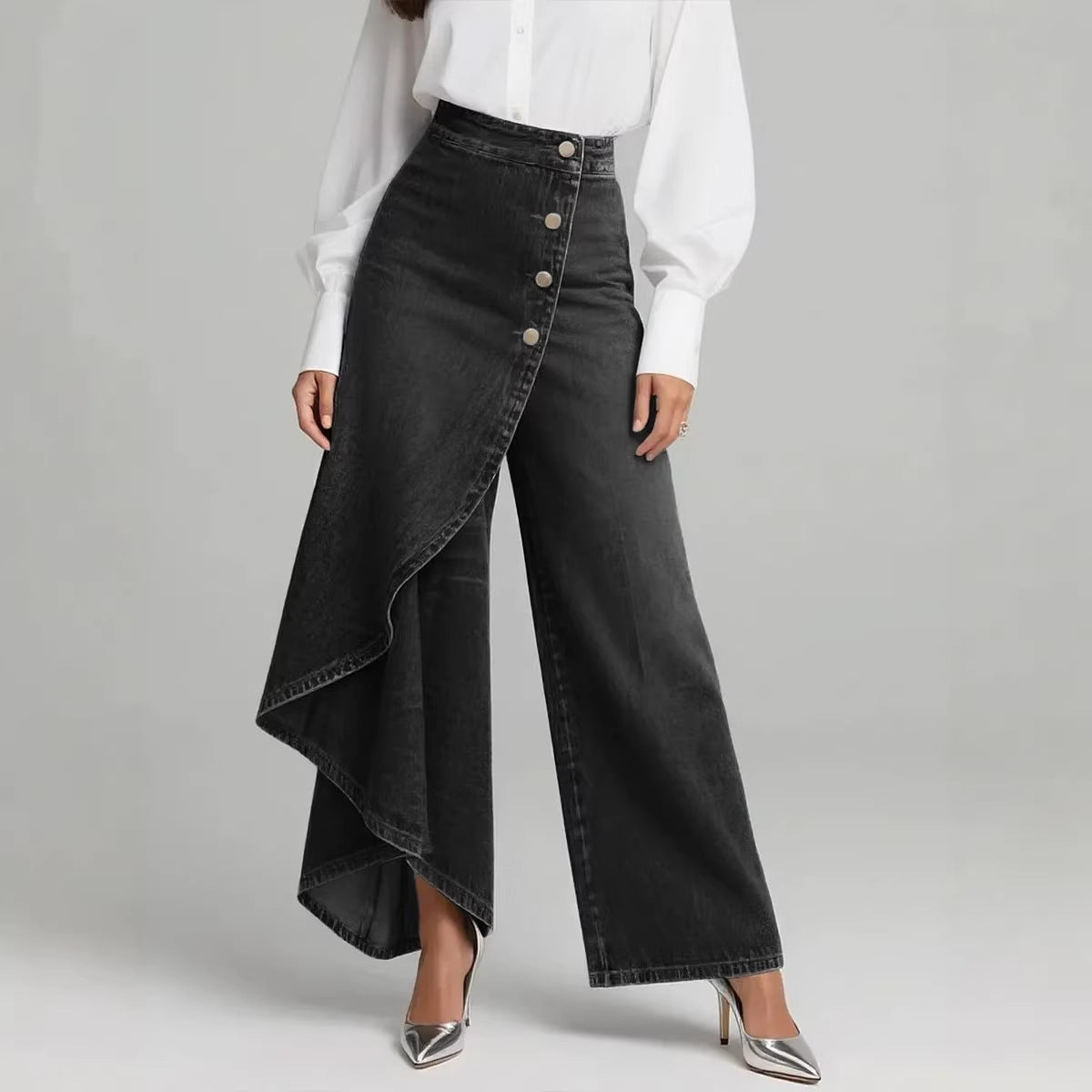 🥇【S-3XL】Dámské džíny s vysokým pasem a širokými nohavicemi, širokým střihem a elegantním designem.