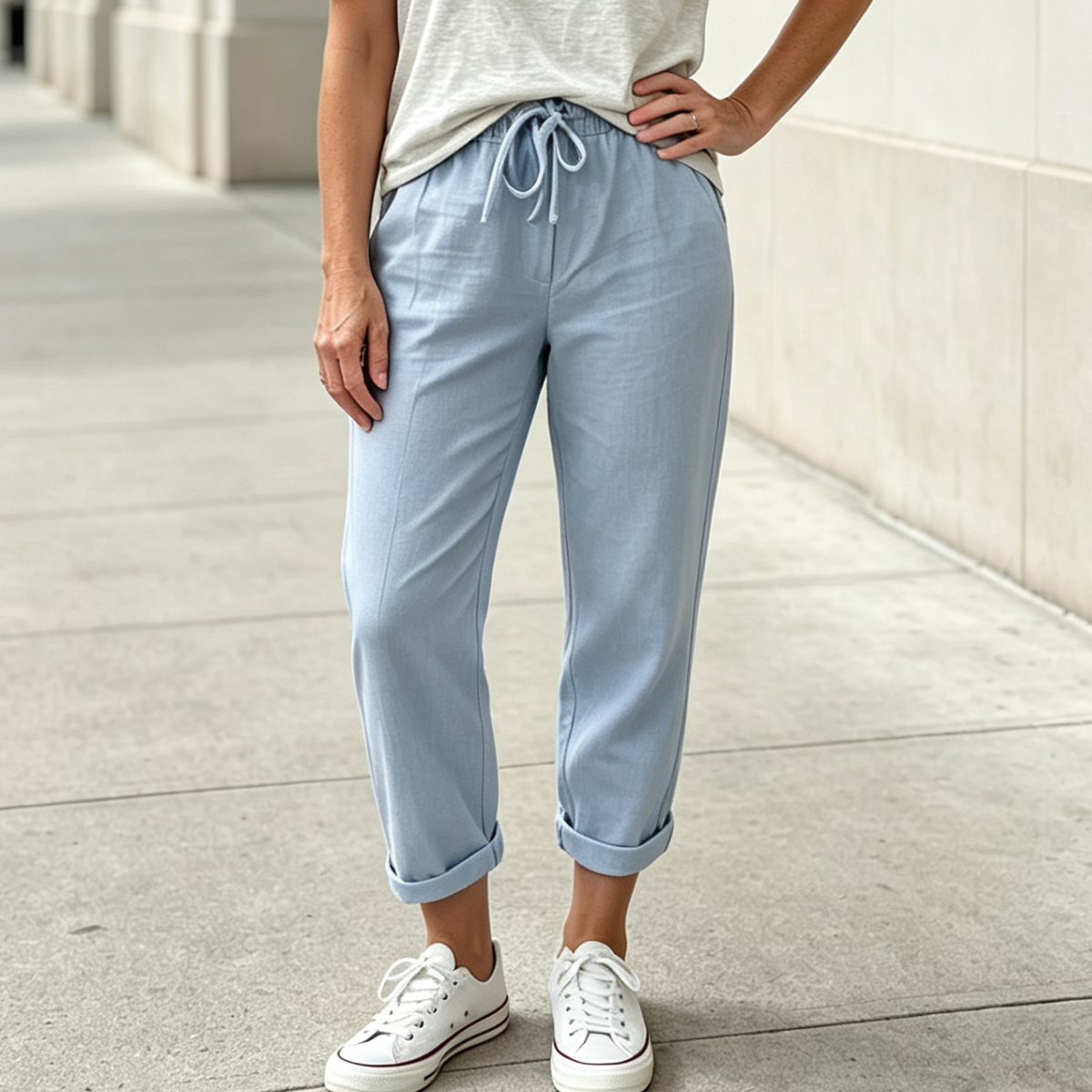 S-5XL 😍💕Poslední den akce -50% SLEVA💕Dámské Bavlněné Kalhoty | Elastický Pas se Stahovací Šňůrkou | Kapsy | Volný Ležérní Střih