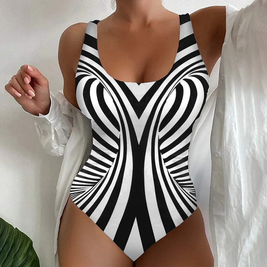 【😍S~6XL】Sexy pruhované jednodielne plavky