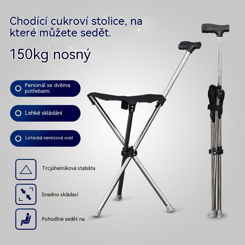 🔥✨Skládací hůl 2 v 1 se židlí, Berle jsou odolné proti pádu, skládací a přenosné✅