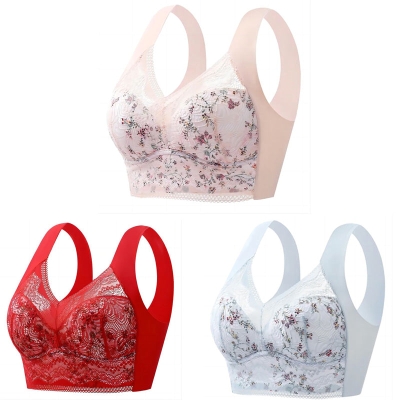 🔥 【Σετ 3 τεμαχίων】Αόρατο σουτιέν από ice silk χωρίς ραφές με δαντέλα, διαπνέον, άνετο και ρυθμιζόμενο【40kg–115kg】