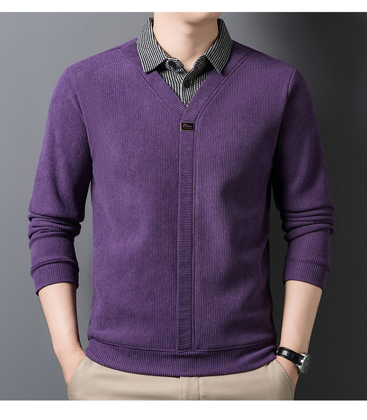 【Skvelé ponuky】Nové pánske dvojdielne tričko v zimnom štýle s imitáciou flísu a golierom v štýle patchwork, zhrubnuté a teplé, vhodné pre mužov stredného a mladšieho veku.