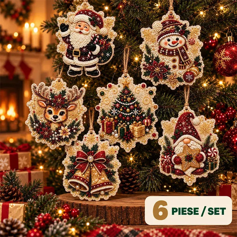 Specifikace🎄 Sada 6 vánočních ozdob na vlastnoruční vytvoření (diamantové malování) – kreativní projekt pro celou rodinu, ideální na stromeček, do okna či jako dárek!