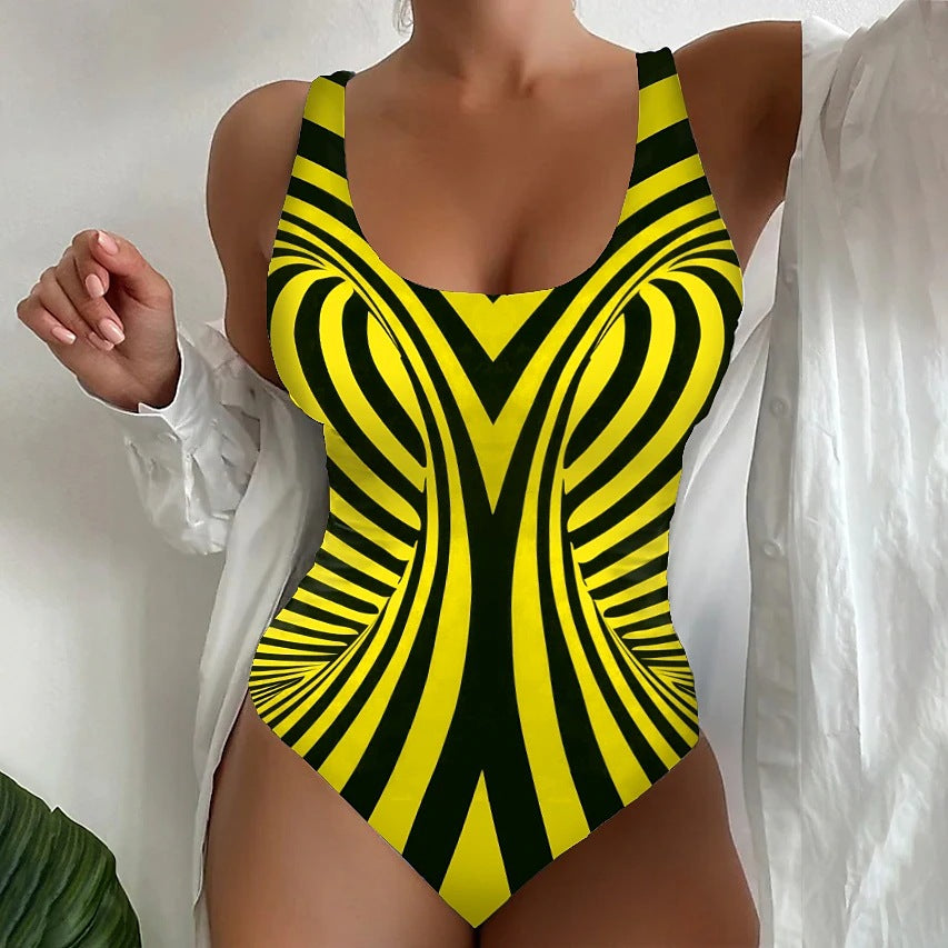【😍S~6XL】Sexy pruhované jednodielne plavky