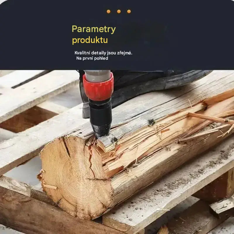 🔥1 sada za 620 Kč【32mm vrtací kužel na štípání dřeva + 3 typy upínacích nástavců】 ⚙️ Vrtací kužel z vyztužené oceli pro elektrické štípačky – vysoký výkon a práce bez námahy.