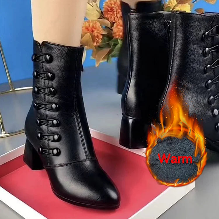 【35-42】🔥Dámske zateplené kožené členkové topánky s bočnou prackou