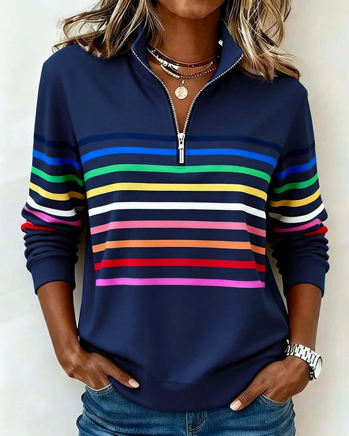 ππ Novedad 2026: elegante sudadera de rayas con escote con media cremallera.