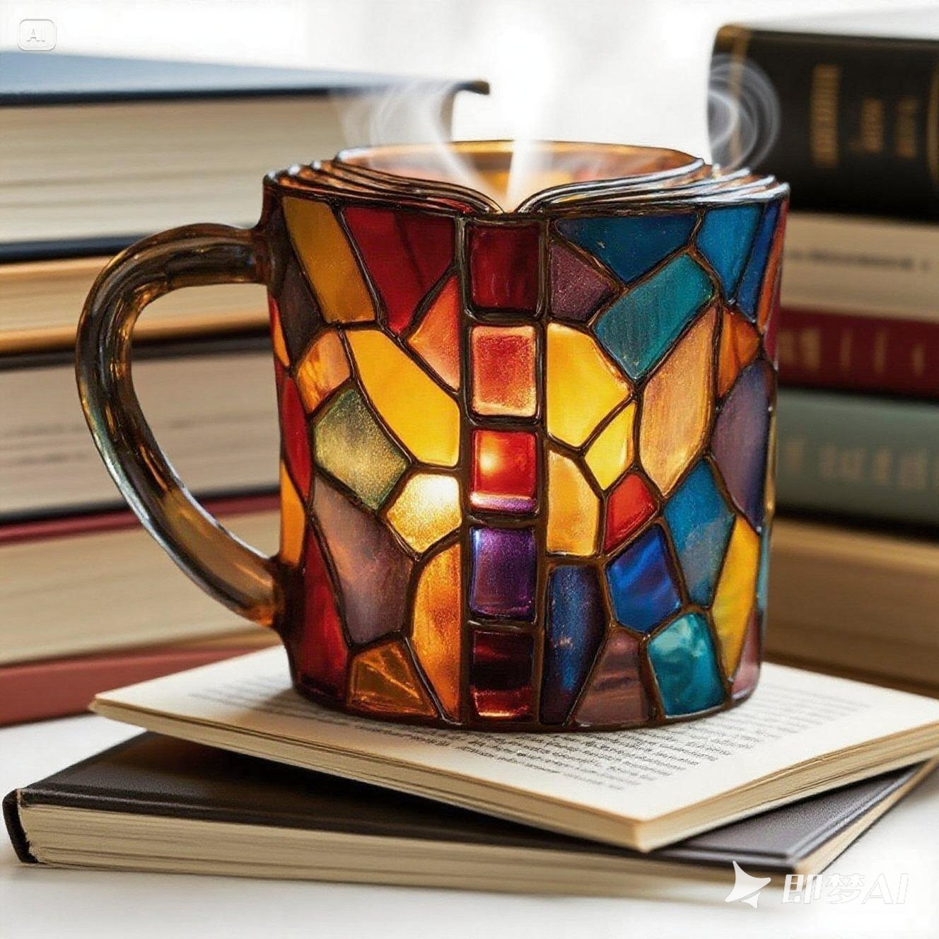 đ Taza de cafĂ© pintada en 3D con forma de libro.
