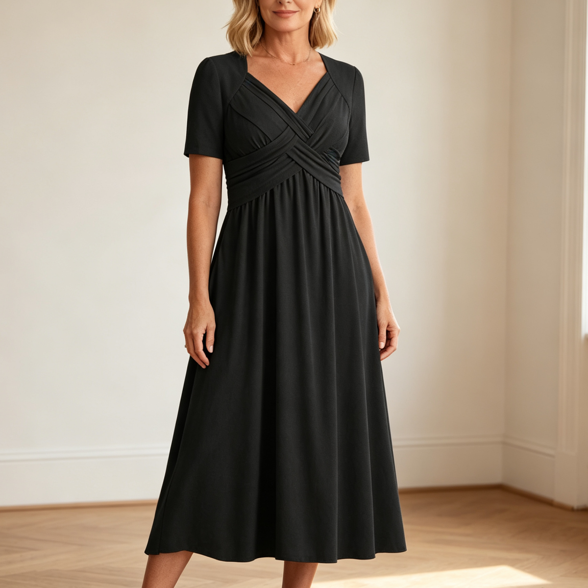 【S-3XL】Μεσαίο φόρεμα σε casual μόδα σε καθαρό χρώμα