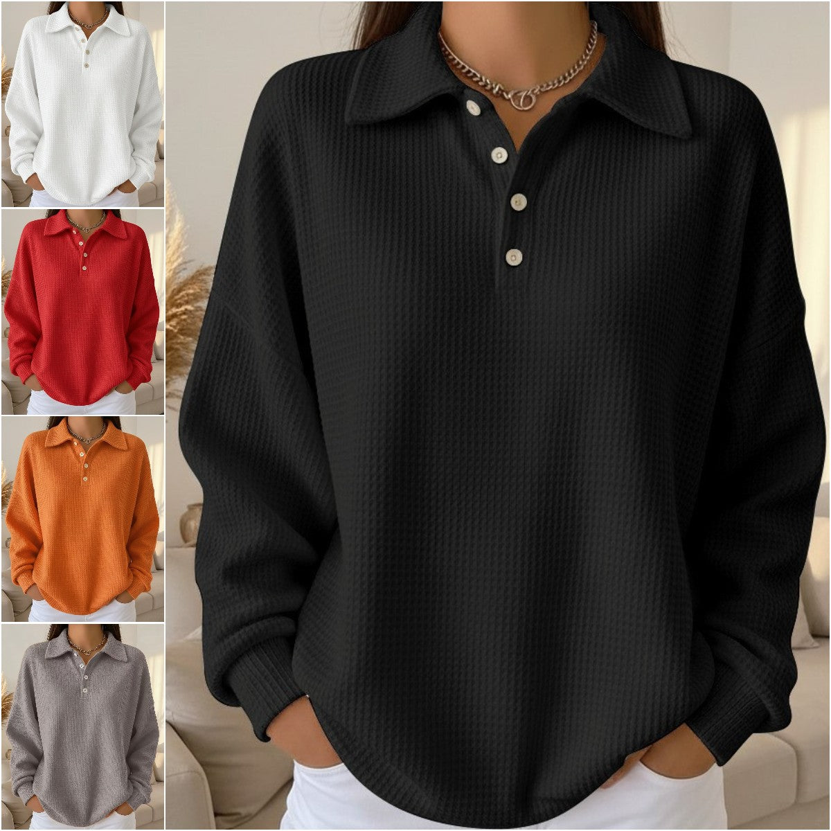 【S-5XL】2025 Nové jesenné/zimné jednofarebné polo tričko s golierom