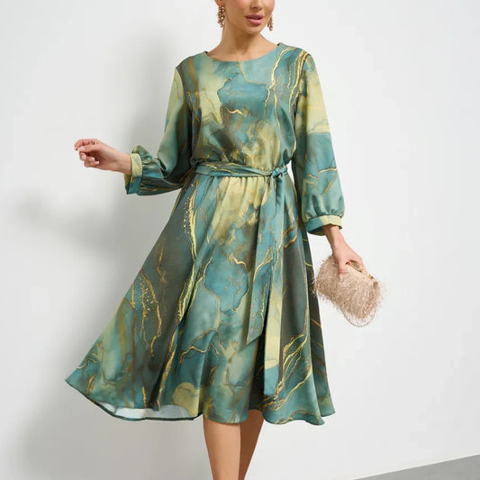 🌿elegantna zelena haljina s dugim rukavima i suknjom 🌸💃 