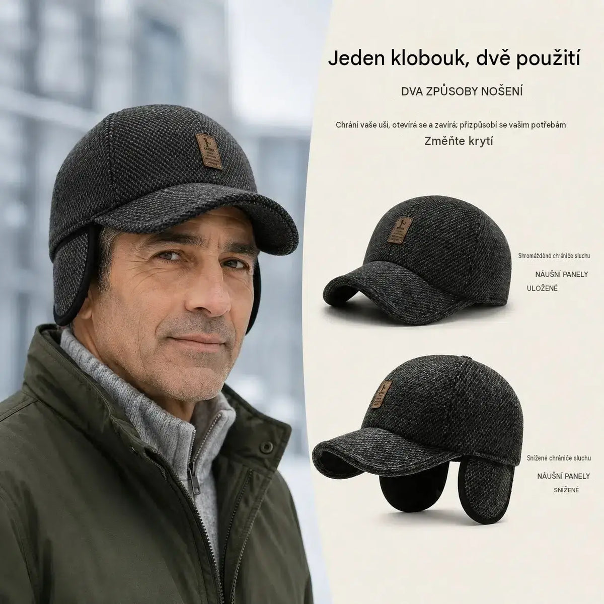 ⭐🧢 Teplá pánská čepice s klapkami na uši: pohodlí na podzim a zimu.