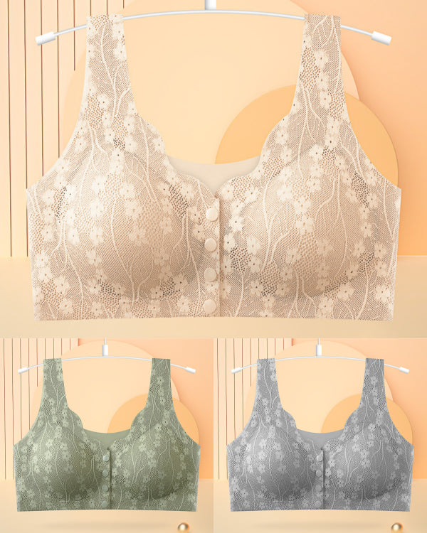 😍[Balenie po 3 ks] [40-100KG] Dámska čipkovaná podprsenka s bezdrôtovým otváraním vpredu