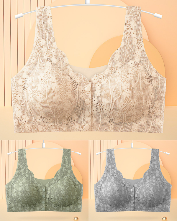 😍👙【3 darab】【40-100KG】Női vezeték nélküli csipke melltartó elülső rögzítéssel