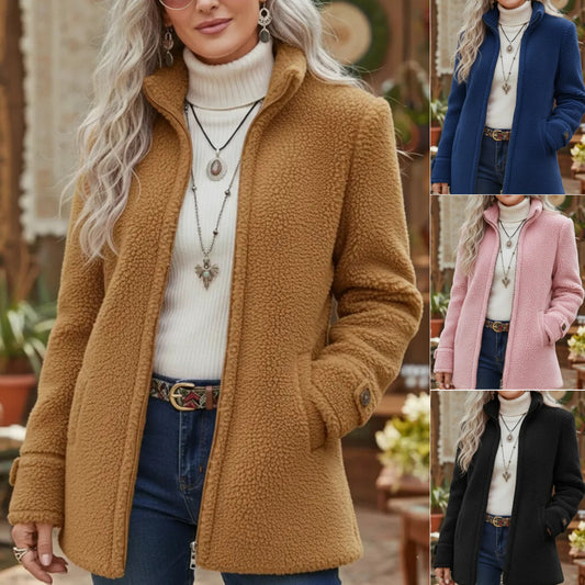 🛒 Dámska ležérna bunda na zips z jahňacej vlny