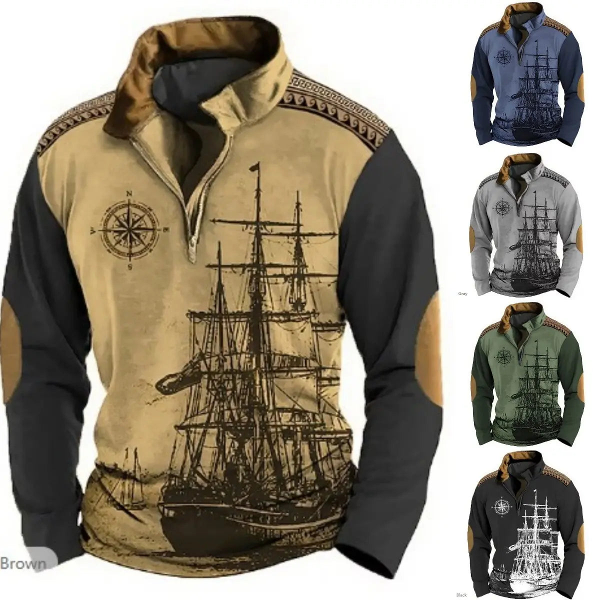 🌟【S-5XL】Nová módní pánská mikina s dlouhým rukávem a potiskem v národním stylu, poloviční zip