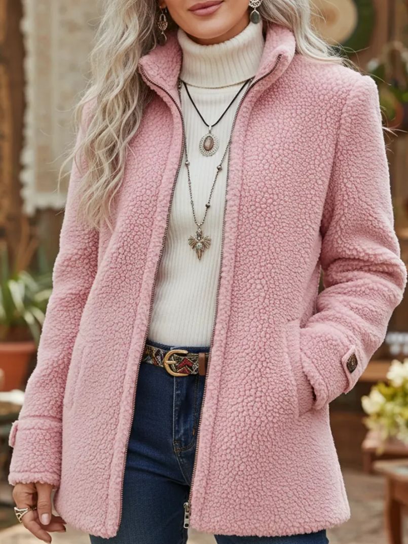 🛒 Dámska ležérna bunda na zips z jahňacej vlny