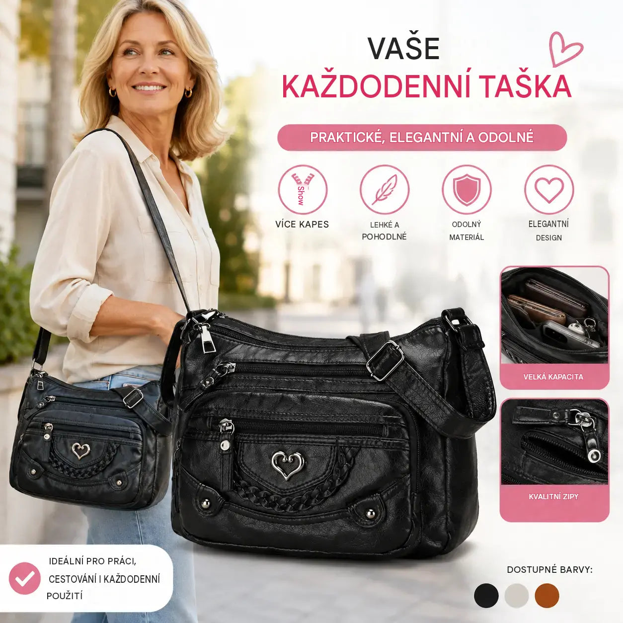 💐50% SLEVA! 🎁Dámská měkká PU crossbody kabelka – více kapes pro perfektní organizaci 👜🔑