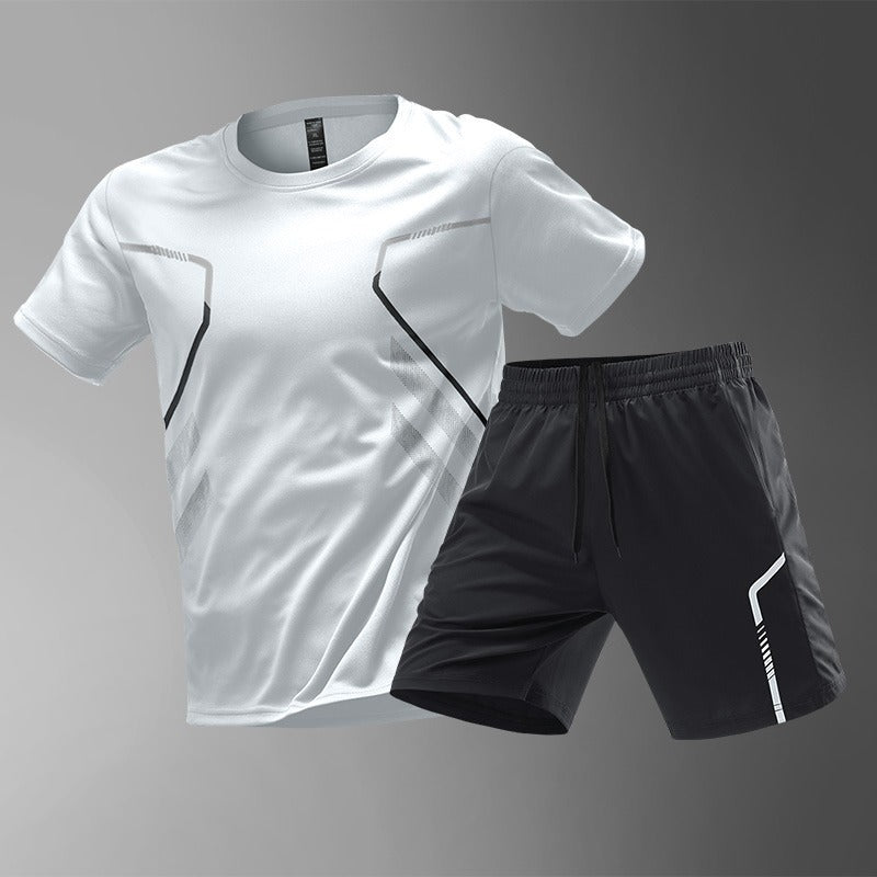 🔥 Poslední den slevy – 50 % sleva!【M-5XL】 Pánská dvoudílná sportovní souprava z rychleschnoucího materiálu ledového hedvábí - pohodlné tričko s krátkým rukávem a kraťasy