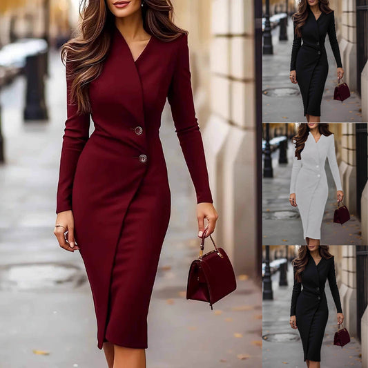 Nové elegantné šaty s dlhým rukávom a gombíkmi z roku 2025