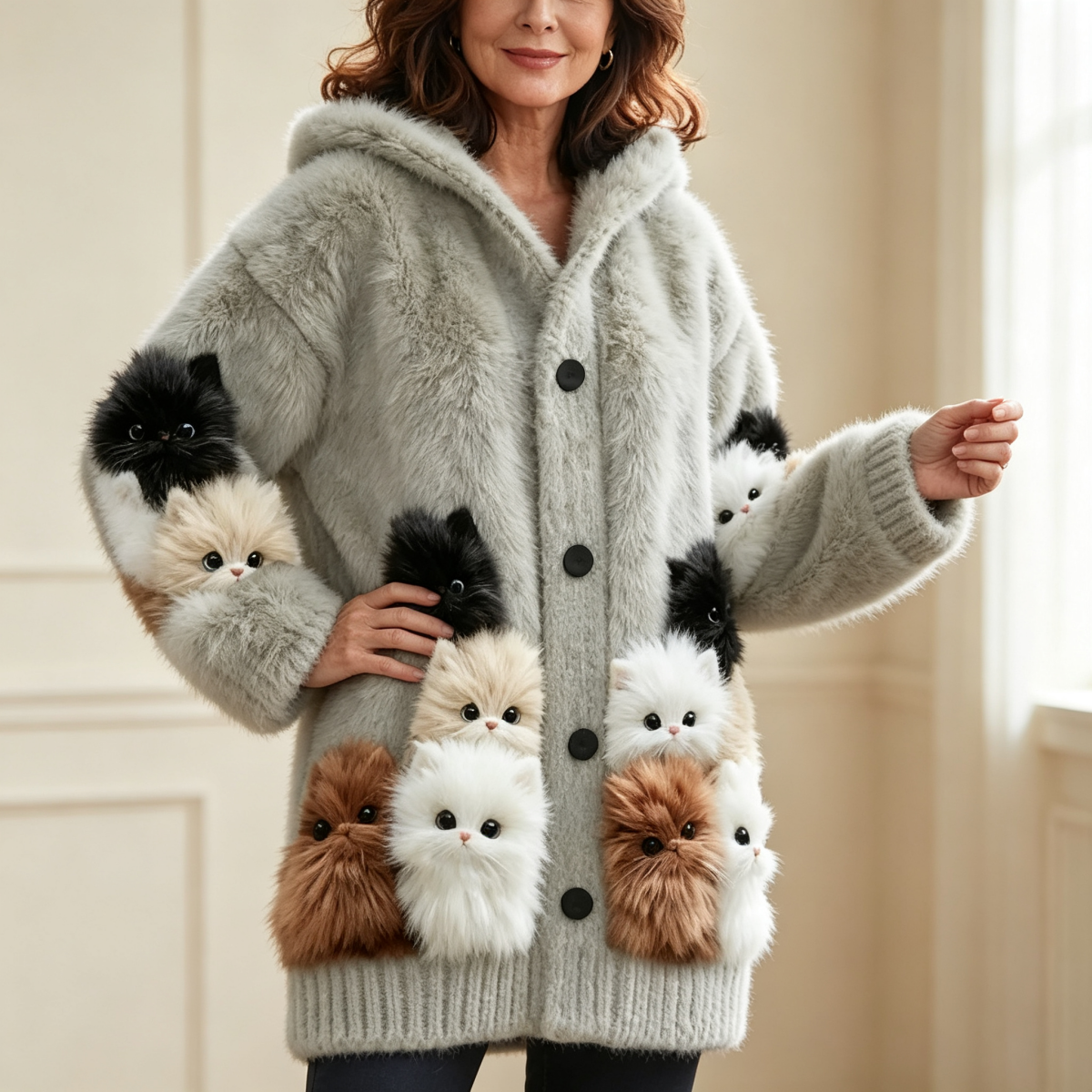 🔥🐾【Sleva 50 % po omezenou dobu】Dámská bunda s kapucí, stylová a roztomilá, se zvířecím potiskem🧥✨