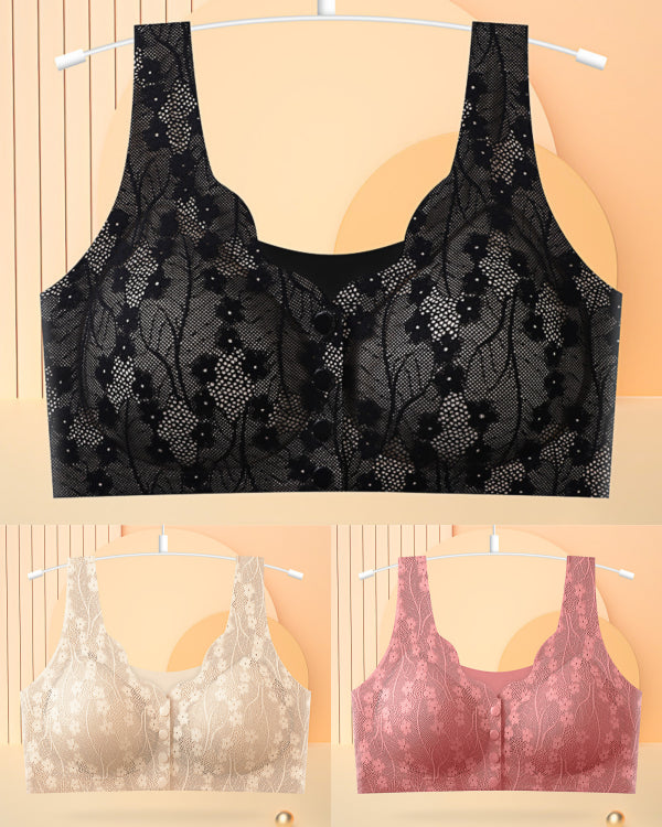 😍[Balenie po 3ks] [40-100KG] Dámska čipkovaná podprsenka s bezdrôtovým otváraním vpredu
