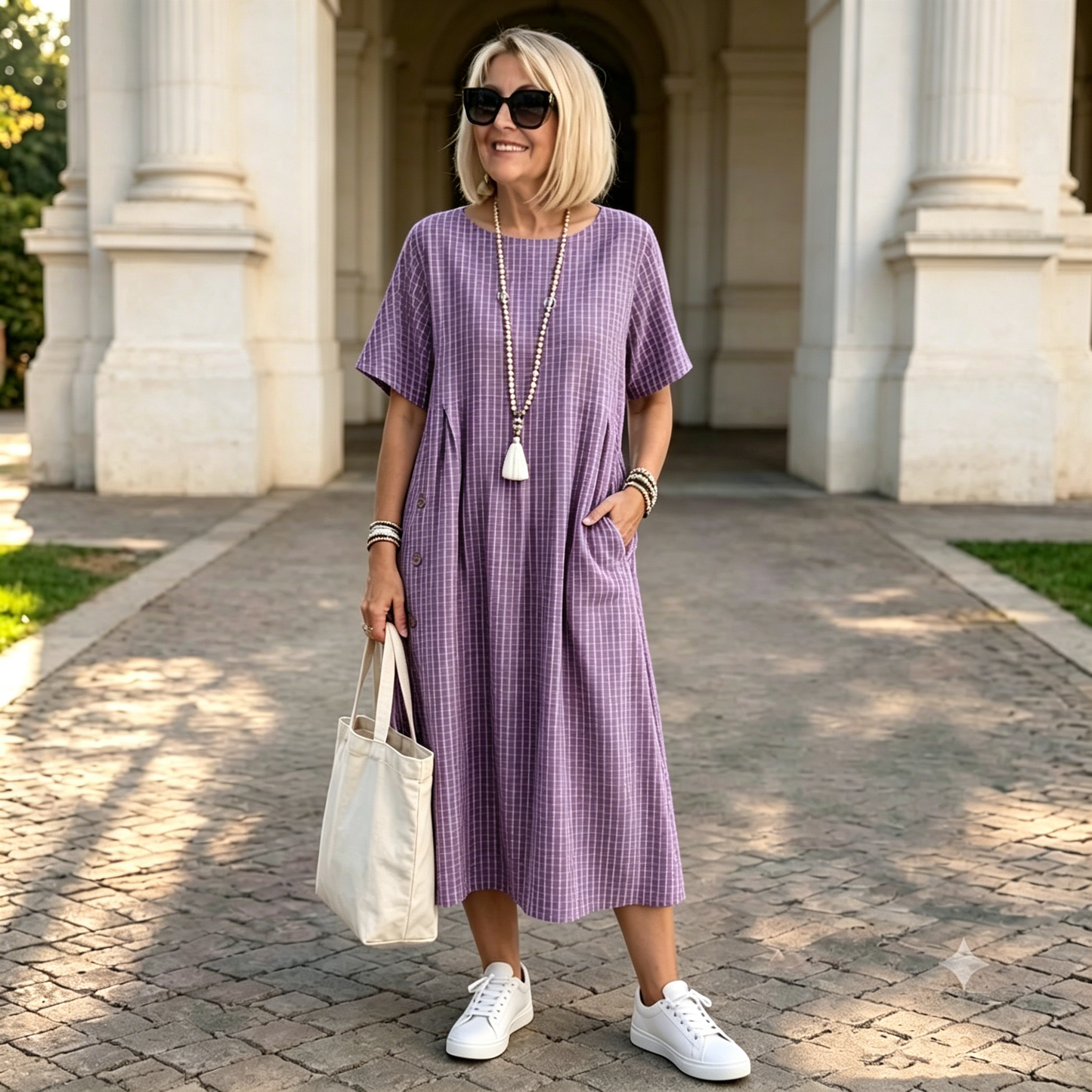 Doprava zdarma✨ M-4XL 👗  Dámské volné pruhované šaty s kulatým výstřihem