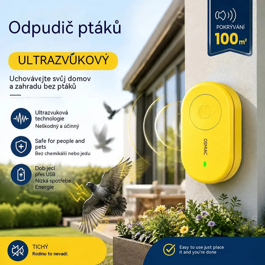 🐦 Přenosný ultrazvukový odpuzovač ptáků | Automatický odpuzovač holubů, ideální na balkony, zahrady a venkovní použití