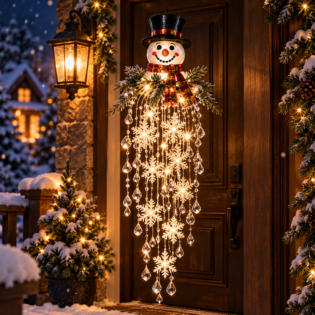 🔥 DNES SLEVA 50 % 🎅 Vánoční závěsná LED lampa se sněhovou vločkou a křišťálem | Kouzelná záře na verandu ✨