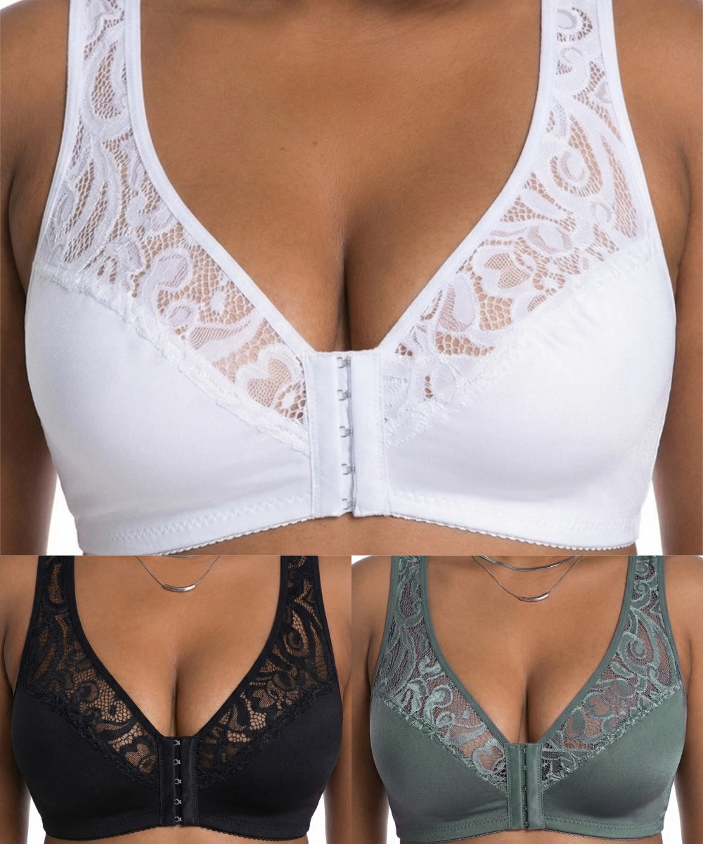 💕50% sleva na druhou položku【3dílná sada】【L–4XL】😍 plus size push-up prodyšná podprsenka bez kostic, bezšvový design s předním zapínáním，Platba na dobírku
