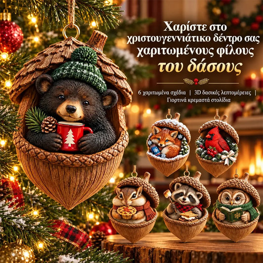 🎉【Αγοράστε 6 και πάρτε 6 δωρεάν】🤩 🎁Ολοκαίνουργιο 2D ακρυλικό χριστουγεννιάτικο σχέδιο: Σχέδιο ζώων σε σχήμα κουκουναριού