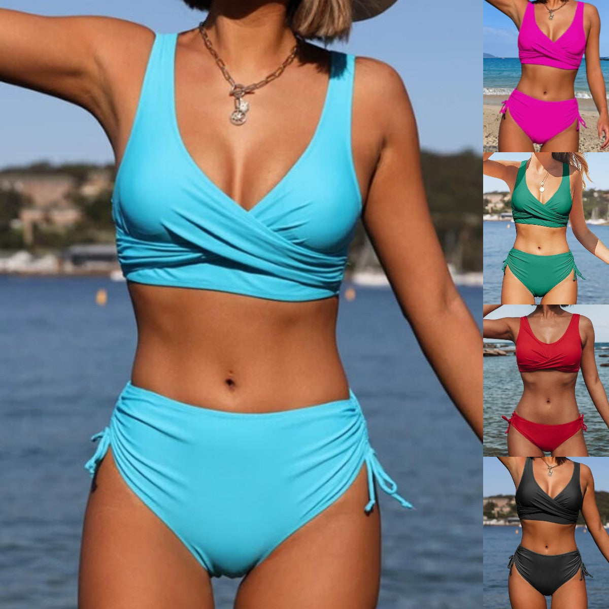 🌴【S-3XL】Nové módní dámské jednobarevné rychleschnoucí prodyšné bikiny