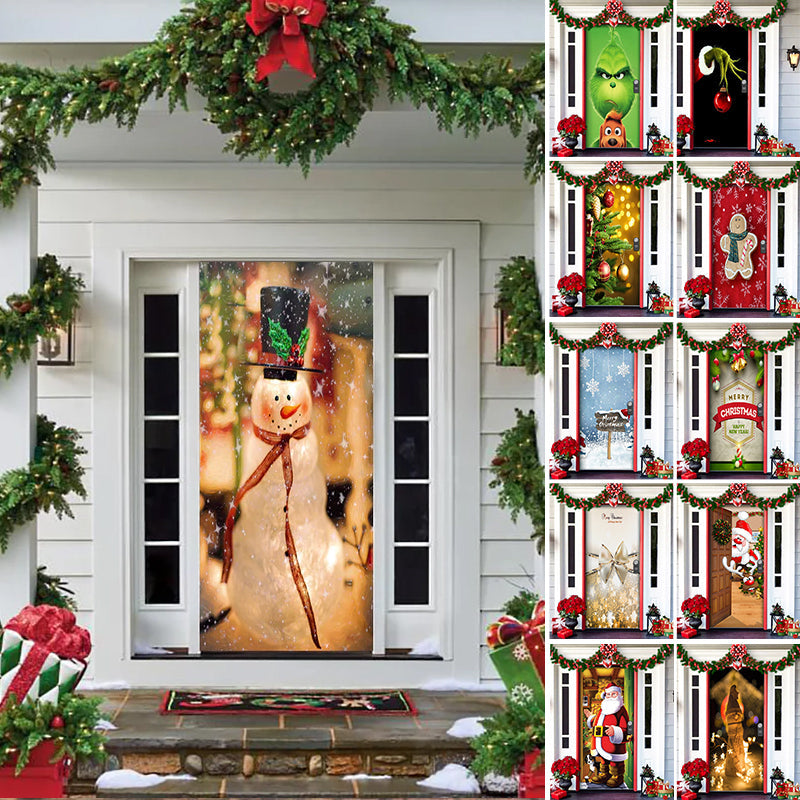 🎁🎄2025 Nová, horúca predajná látková vianočná obálka na dvere [91 cm x 203 cm]