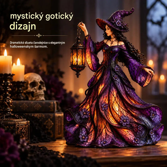 🧙‍♀️ Gotická halloweenská figurka čarodějnice s LED lucernou 🧙‍♀️