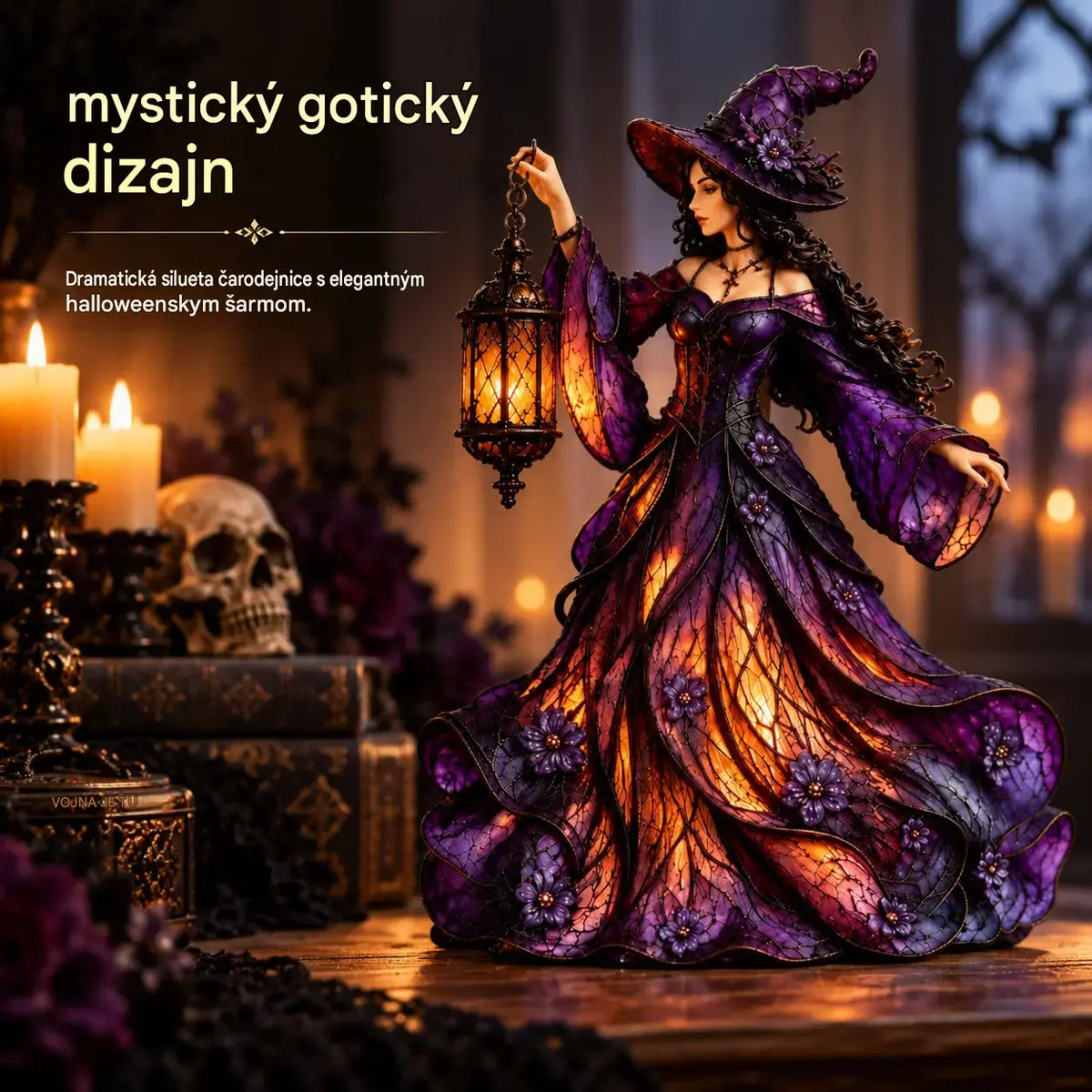 🧙‍♀️ Gotická halloweenská figurka čarodějnice s LED lucernou 🧙‍♀️