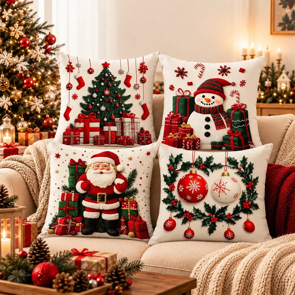 🎄 Vánoční povlaky na polštáře (sada 4 kusů) · Dodejte svému domovu bohatou sváteční atmosféru