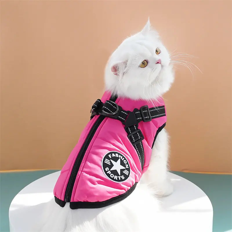 🐱🐶❄️ Teplá zateplená bunda pro psy a kočky — vodoodpudivá, s reflexními prvky a integrovaným postrojem, dostupná ve velikostech S–5XL.