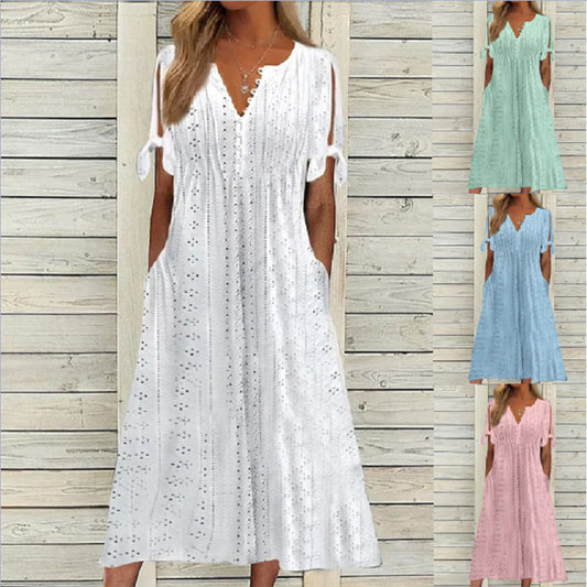 💋【🏆Best Seller】Vestido sencillo de talla grande para mujer en corte de color liso, suelto e informal ✅️ Pago contra reembolso