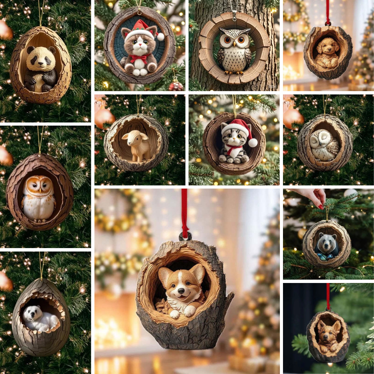 【12 piezas】🎄Adornos navideños de animales para el árbol. Adornos pequeños de animales.