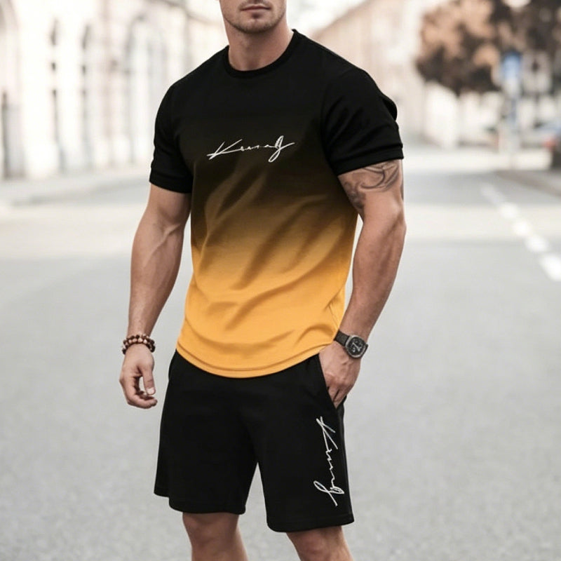 Velikosti S-3XL ✨👕👖【Platba na dobírku】Pánská sportovní souprava, tričko + kraťasy.