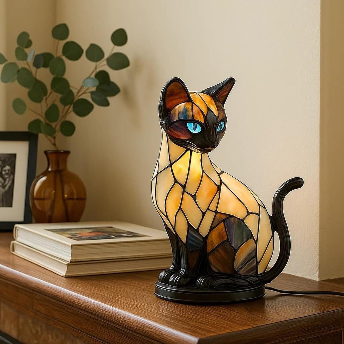 🐱Jedinečný dizajn - živicová umelecká lampa v tvare mačky - perfektná voľba darčeka