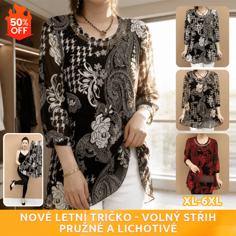 🔥【XL-6XL】Nový 2026 Letní košile, široká elastická, krytí břicha, top