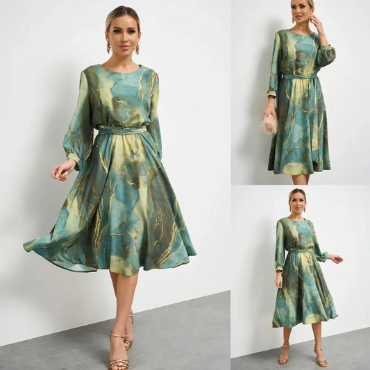 S-5XL🌿👗Elegantní zelené šaty s dlouhými rukávy a sukní🌸💃